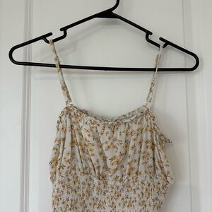 American Eagle Outfitters Tan and White Ruched Camisole Top